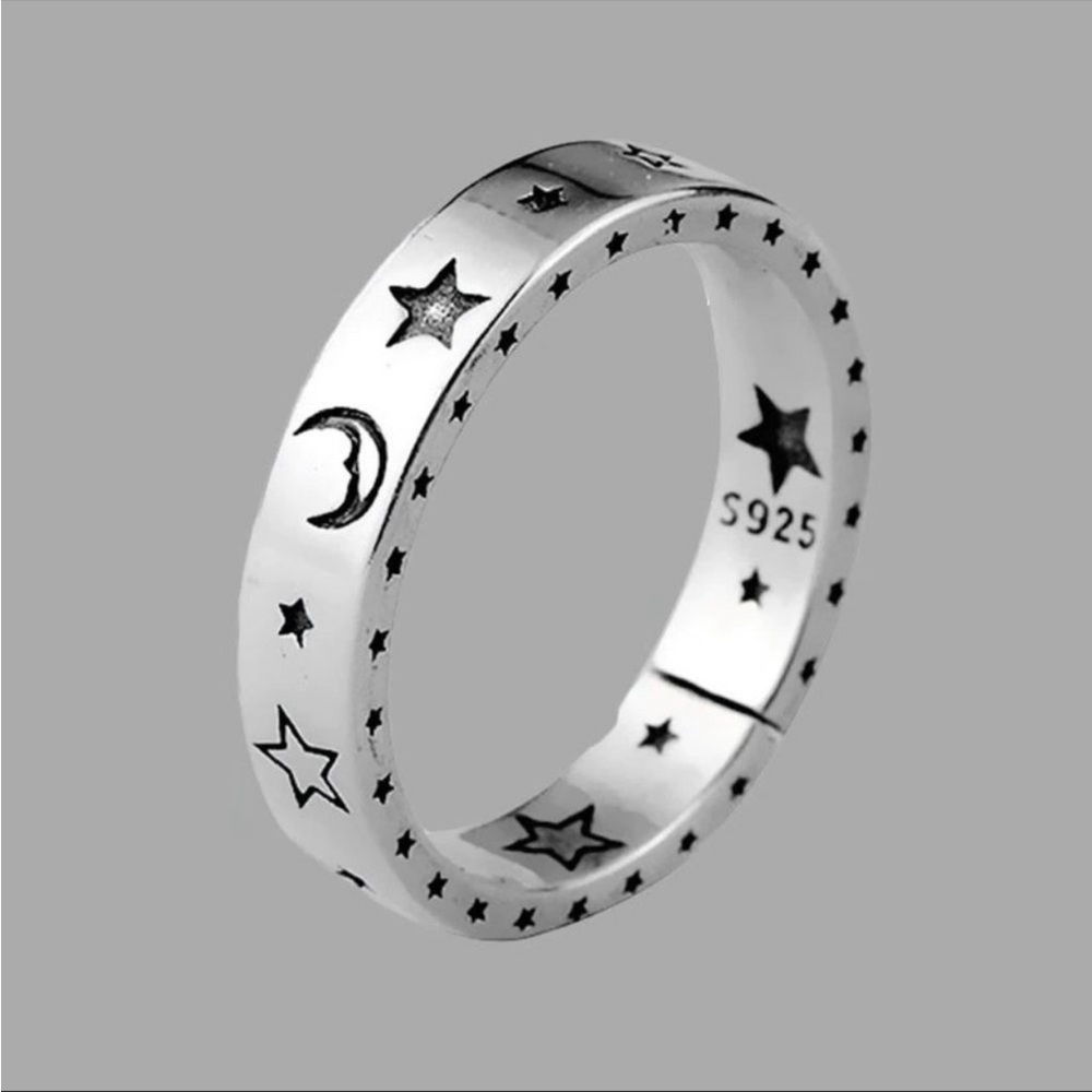 New Vintage 925 Silver Moon Star Open Thai Ring for Women
